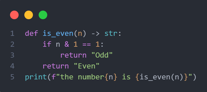 Python program using bitwise AND operator to check even/odd