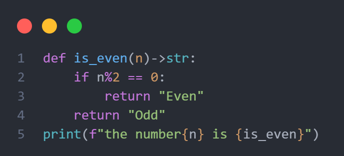 Python program showing the decimal modulo approach to check even/odd